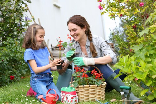 Raised garden beds and signage designed for community gardeners