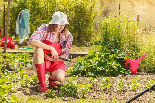 Inspector assessing a garden during an investigation visit